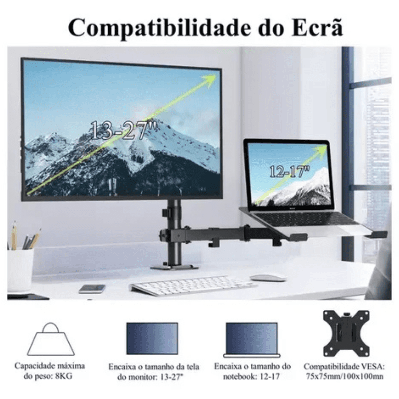 Suporte Monitor e Notebook Articulado para Mesa