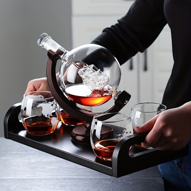 Decanter Whisky Globo Conjunto Recipiente de Vidro