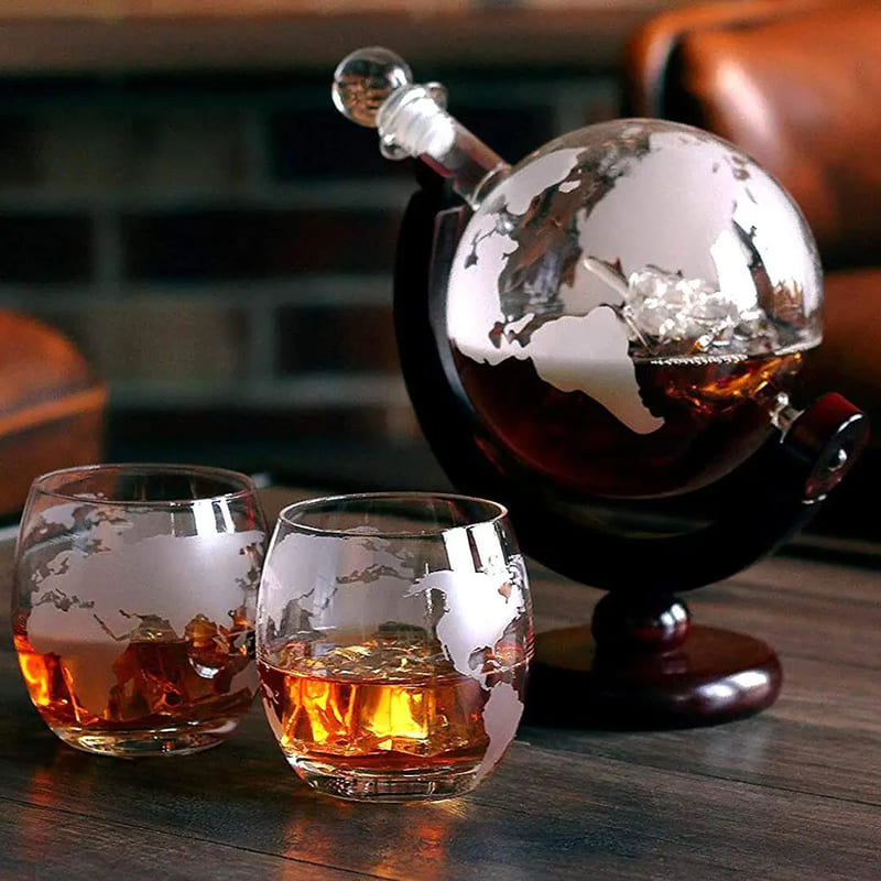 Decanter Whisky Globo Conjunto Recipiente de Vidro