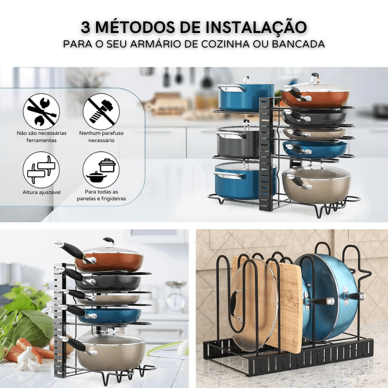 Organizador de Panelas e Tampas Armário de Cozinha