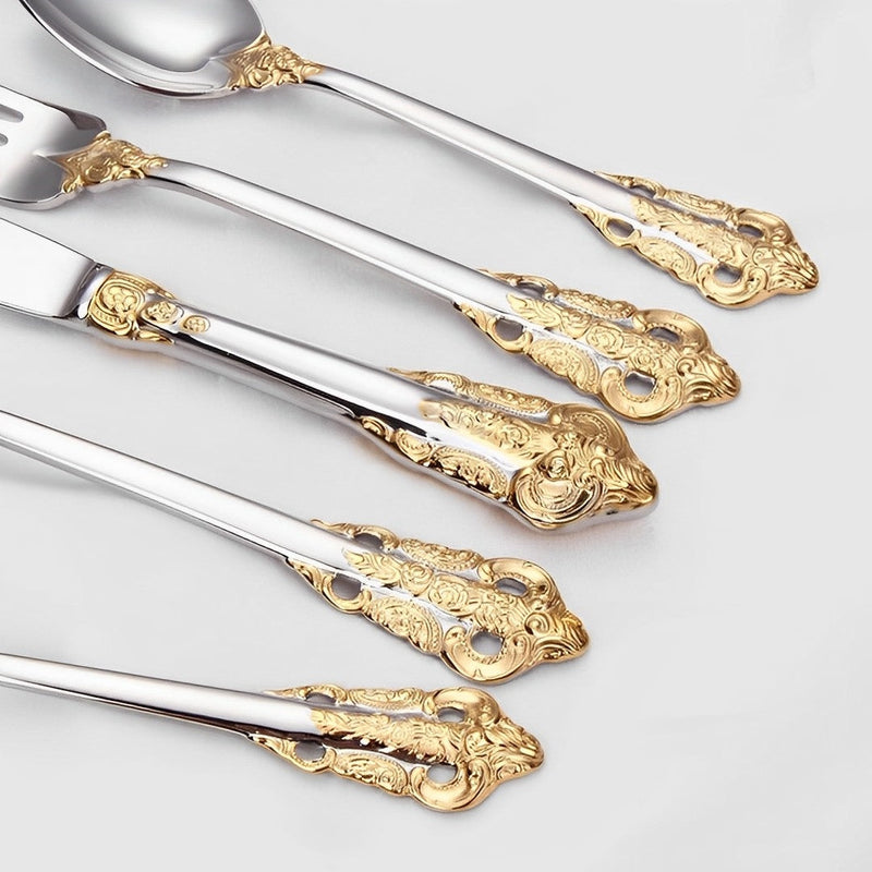 Conjunto De Talheres Com Detalhes em Ouro - 30 Peças