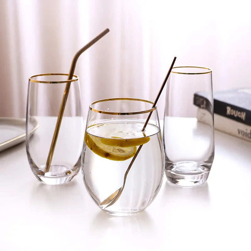 Copo de Cristal com Borda Dourada