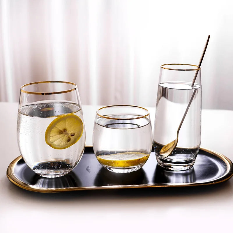 Copo de Cristal com Borda Dourada