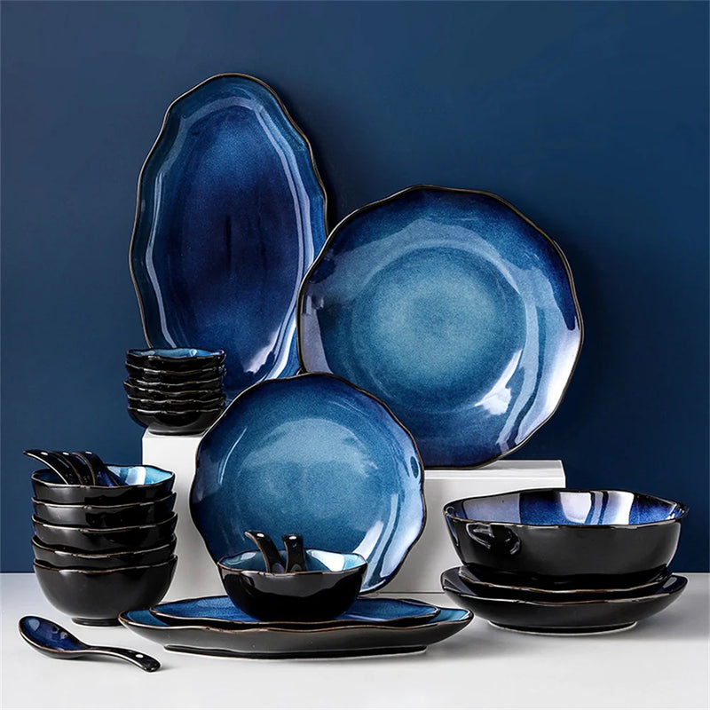 Conjunto de jantar porcelana azul