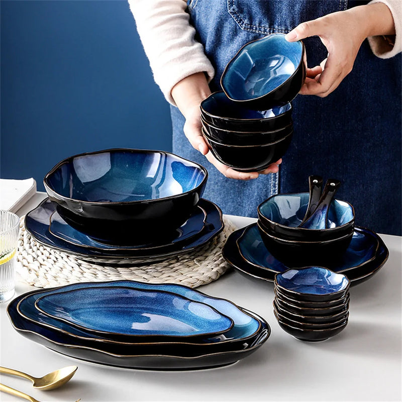 Conjunto de jantar porcelana azul